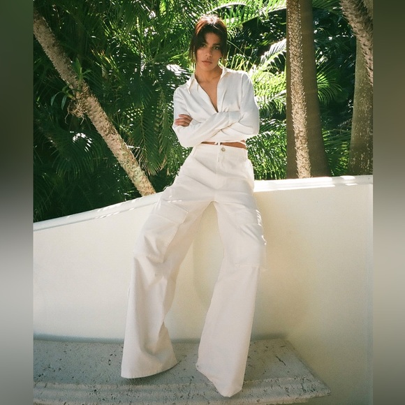 Zara Pants & Jumpsuits Zara White Ecru Wide Leg Cargo Pants 34 2